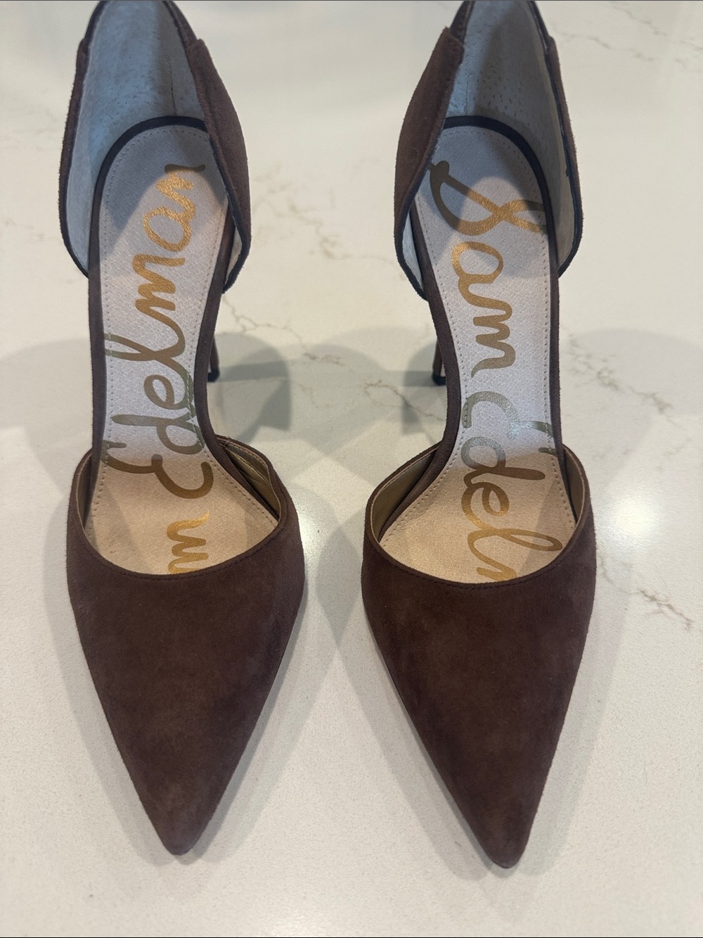 Sam Edelman Brown Suede Pointed D'Orsay Heels